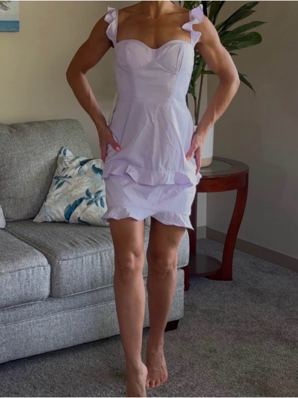 Lilac Ruffle Strap Mini Dress